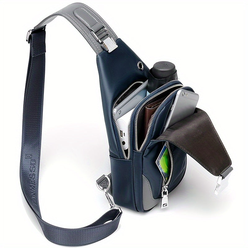 TMOOS Anti-Theft Crossbody Bag for Men - Secure Zipper Closure, Adjustable Strap, Compact Chest Pack - USB Charging Port, Front Zipper Pocket - Anti-Theft Backpack for Travel, Commute, Everyday Use - Navy Blue
