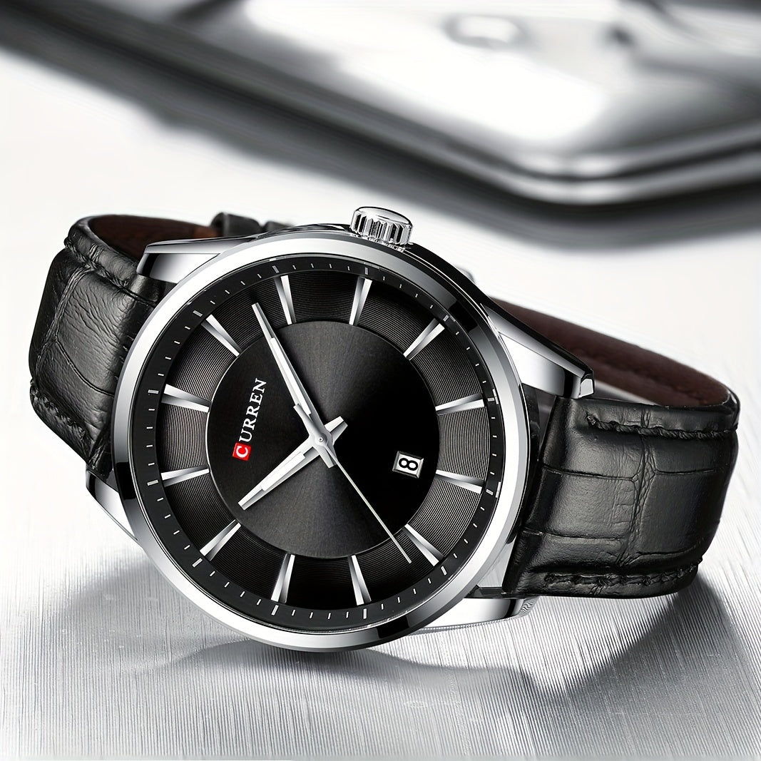 CURREN Minimalist Business Men'S Quartz Watch with Faux Leather Strap And Large Dial with Date, Suitable for Women