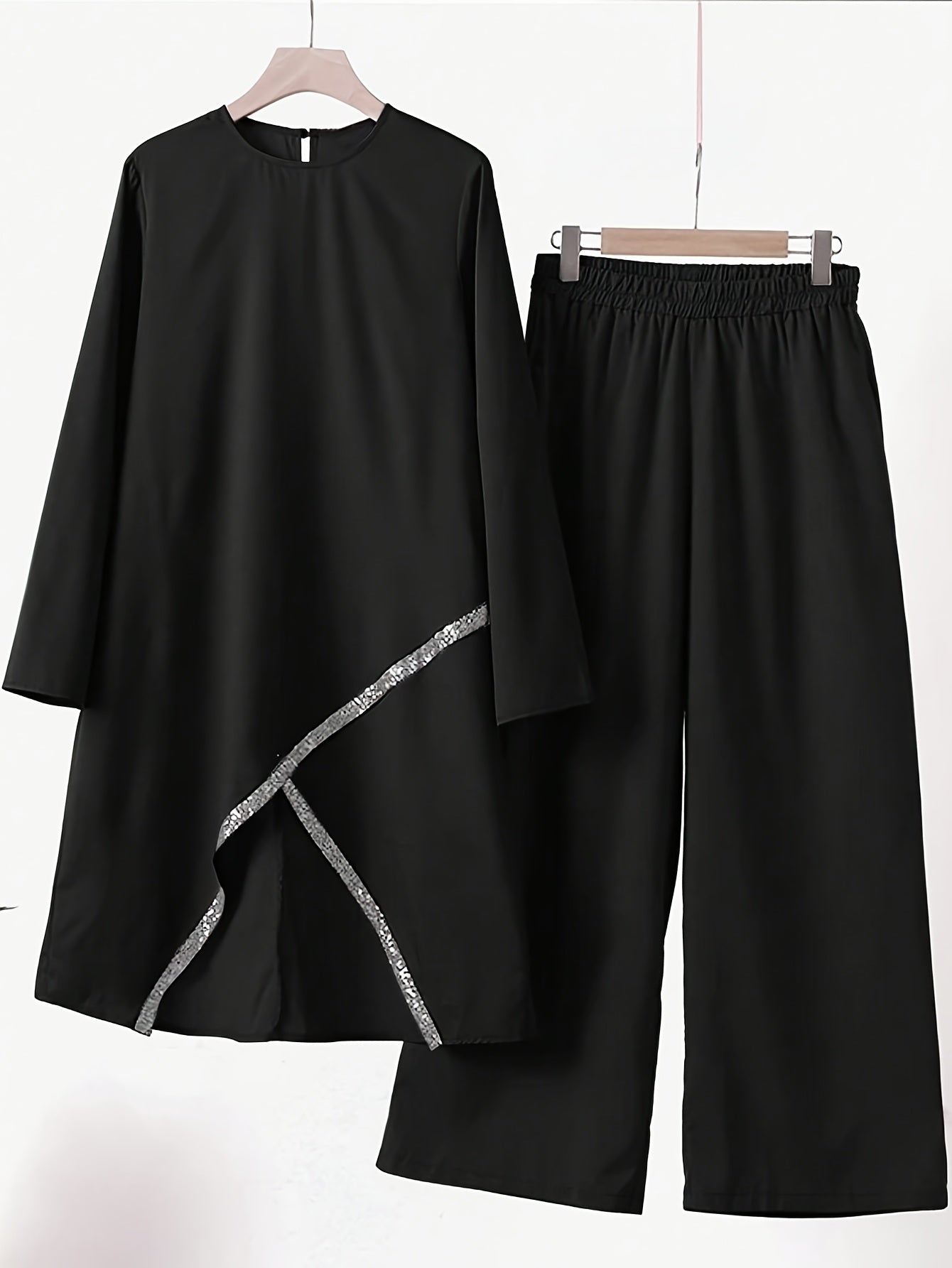 Irregular Long Sleeve New Top Women's Wide Leg Pants Fashion Set Loose Casual Two-Piece Suit