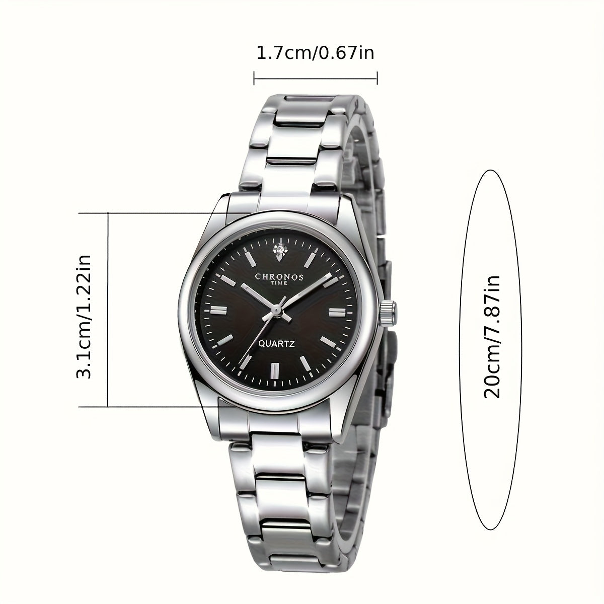 CHRONOS Women'S Quartz Watch - Elegant Stainless Steel Strap, Luminous, Round Dial, Business Casual Style, Perfect for Commuting and Casual Attire, Date Display, Pointer Display, Zinc Alloy Case, Button Battery Powered, Timer