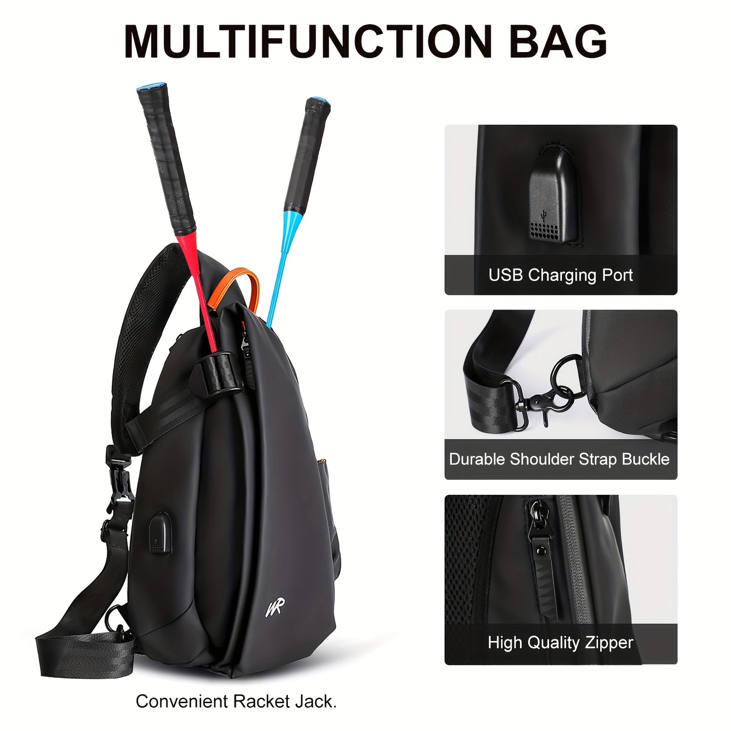 Men'S Casual Sling Bag - Trendy Black Crossbody with Adjustable Strap, Multiple Compartments for Travel, School & Daily Use, Lightweight & Stylish Design, Travel Bag