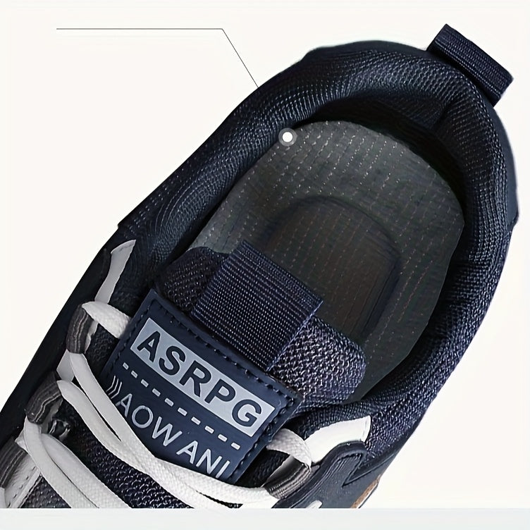 Men's Breathable Low-Top Casual Sneakers - Sporty Lace-Up Walking Shoes with Navy/White/Golden Accents, All-Season Outdoor & Everyday Comfort, Durable Fabric Upper & PVC Sole, Comfortable Footwear, Sleek Shoe Design, Lightwei
