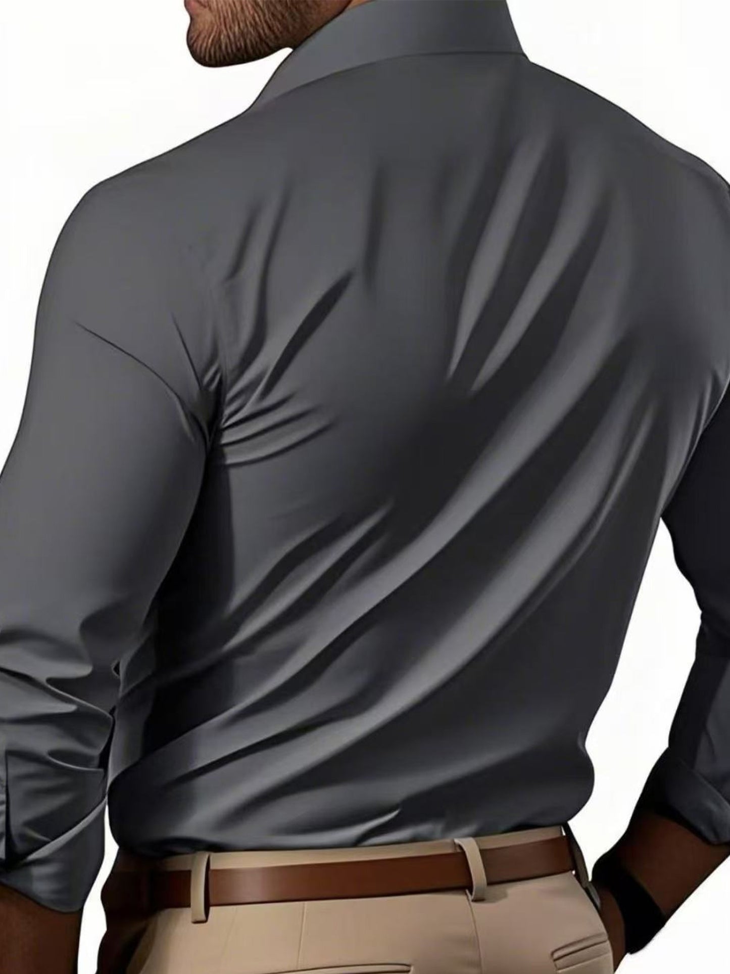 Men's Classic Solid Color Long Sleeve Dress Shirt - Regular Fit Point Collar, Non-Stretch Fabric for Office, Business & Casual Wear, All-Season Versatile Wardrobe Staple, Everyday Comfort, Sleek Appearance, Easycare Material
