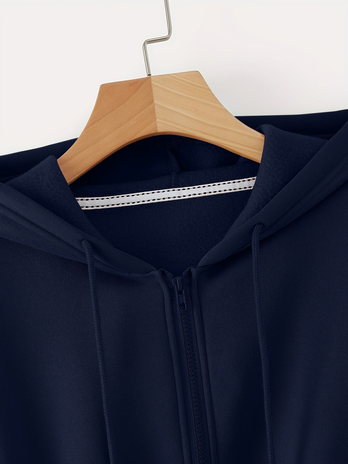 Zip Up Cropped Drawstring Hoodie, Casual Long Sleeve Sweatshirt For Spring & Fall, Women's Clothing