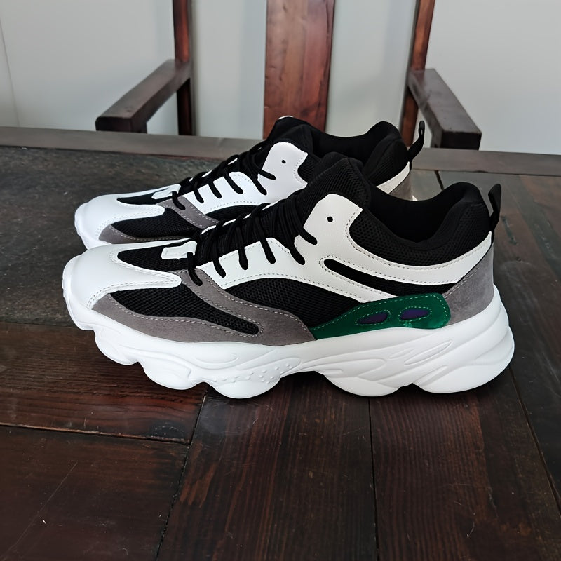 Thick Sole Shock Absorption Chunky Sneakers, Mesh Breathable Lightweight Lace Up Running Shoes, Low Cut Wear Resistance Sport Shoes