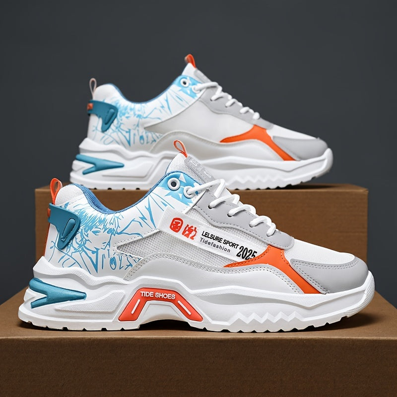 Men's Versatile Color Block Skate Sneakers - Comfortable, Non-Slip, Durable Lace-Up Canvas Shoes with Rubber Sole for All Seasons