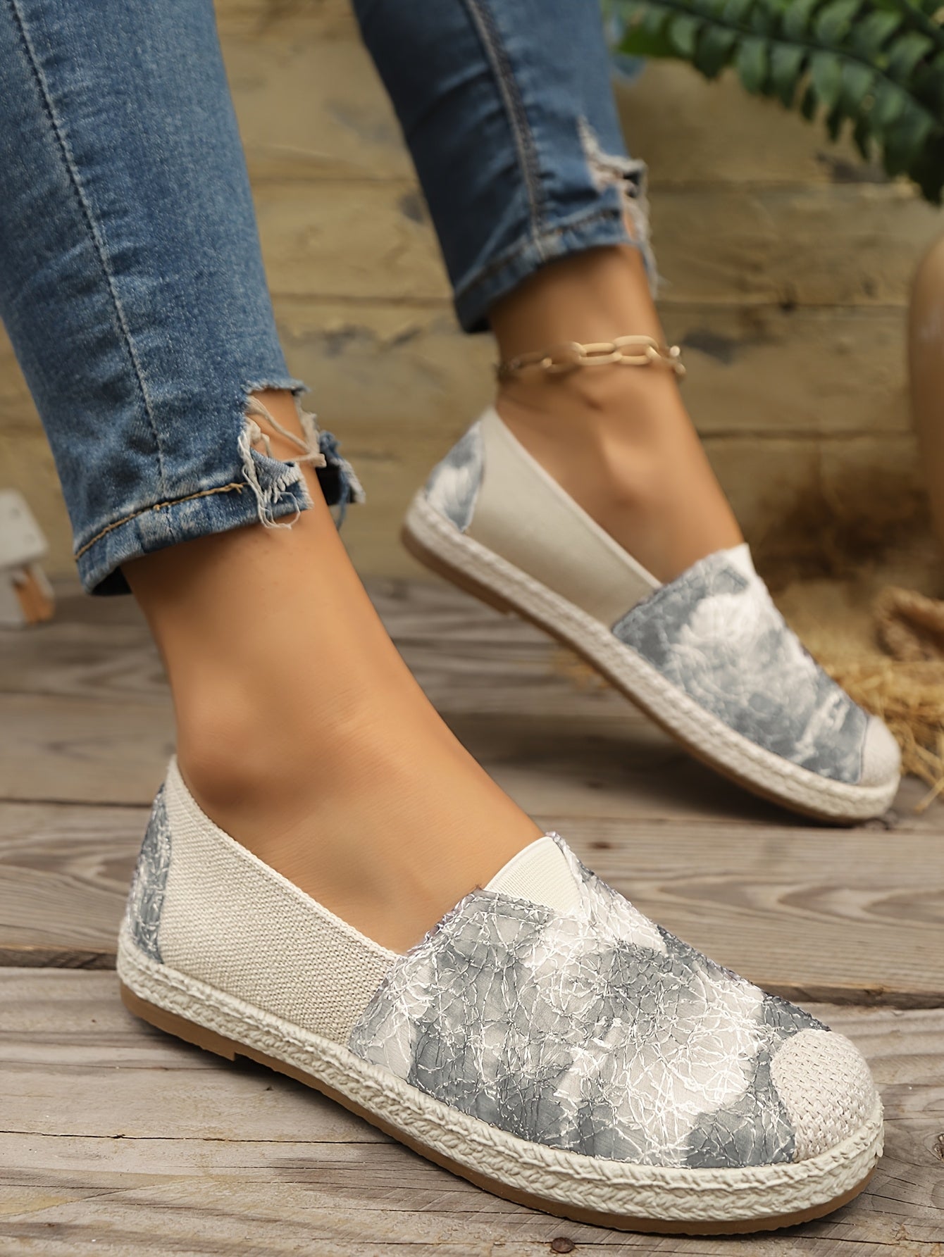 Women's Breathable Slip-On Loafers - Soft Sole Casual Walking Shoes, Lightweight & Comfortable, Beige Floral Pattern Fabric Upper, PU Cover Sole, Perfect for Casual Attire, Allseason Loafers | Slipon Comfort | Soft Sole Shoes