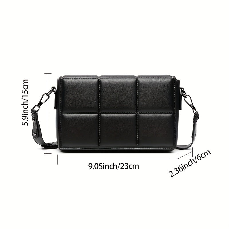 caivektine Men's Stylish Black Crossbody Bag - Adjustable Strap, Quilted Grid Design, Casual Business Shoulder Bag for Everyday Outings, Casual Business Bag | Sleek Modern Bag | Adjustable Strap Bag, Small Crossbody Bag