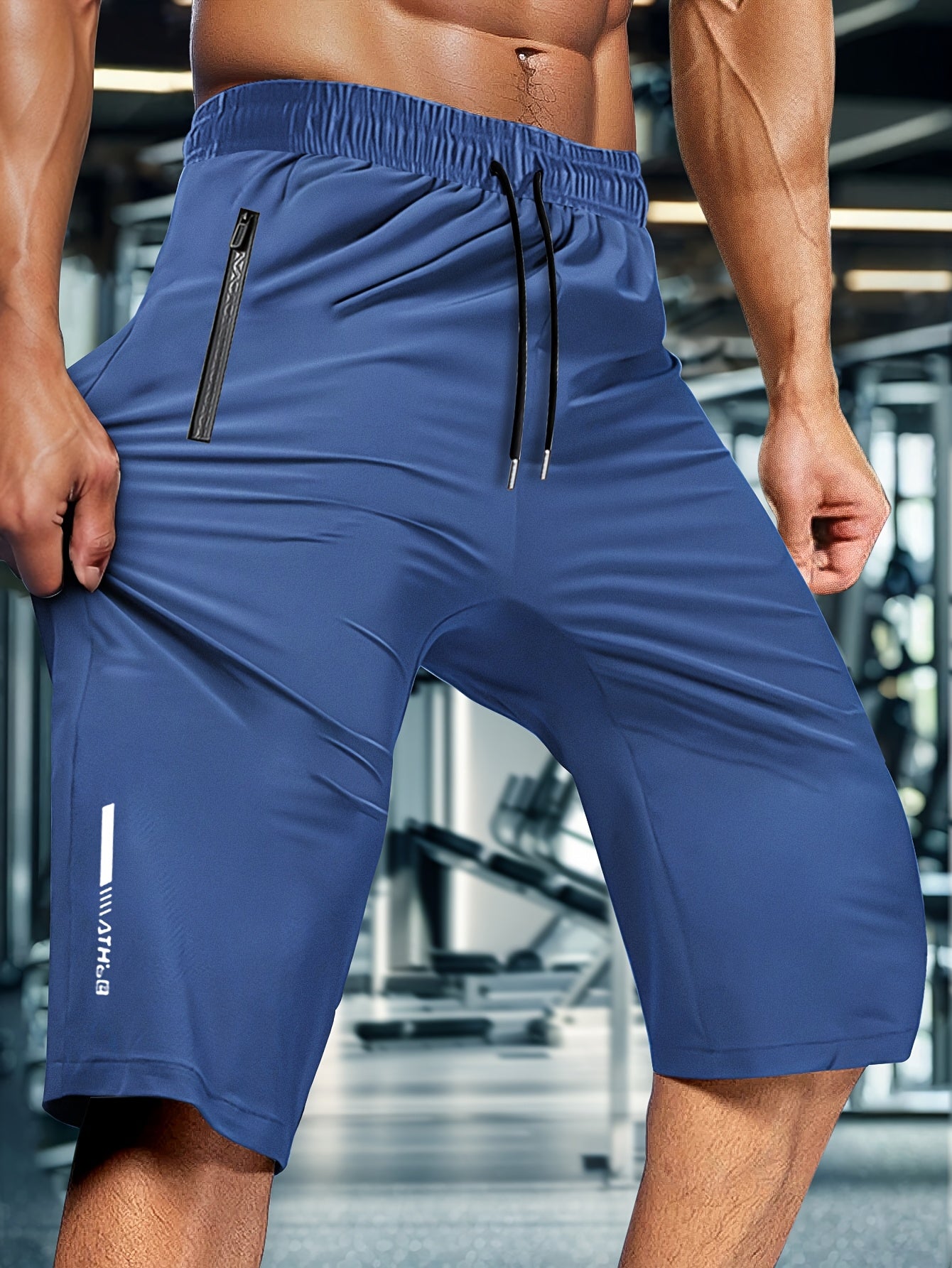 Men'S Summer Capri Pants Made from Highly Elastic Fabric, Featuring a Stylish Drawstring Elastic Waistband And Zip Pockets, Suitable for Casual Sports, Outdoor Activities, And Everyday Wear.