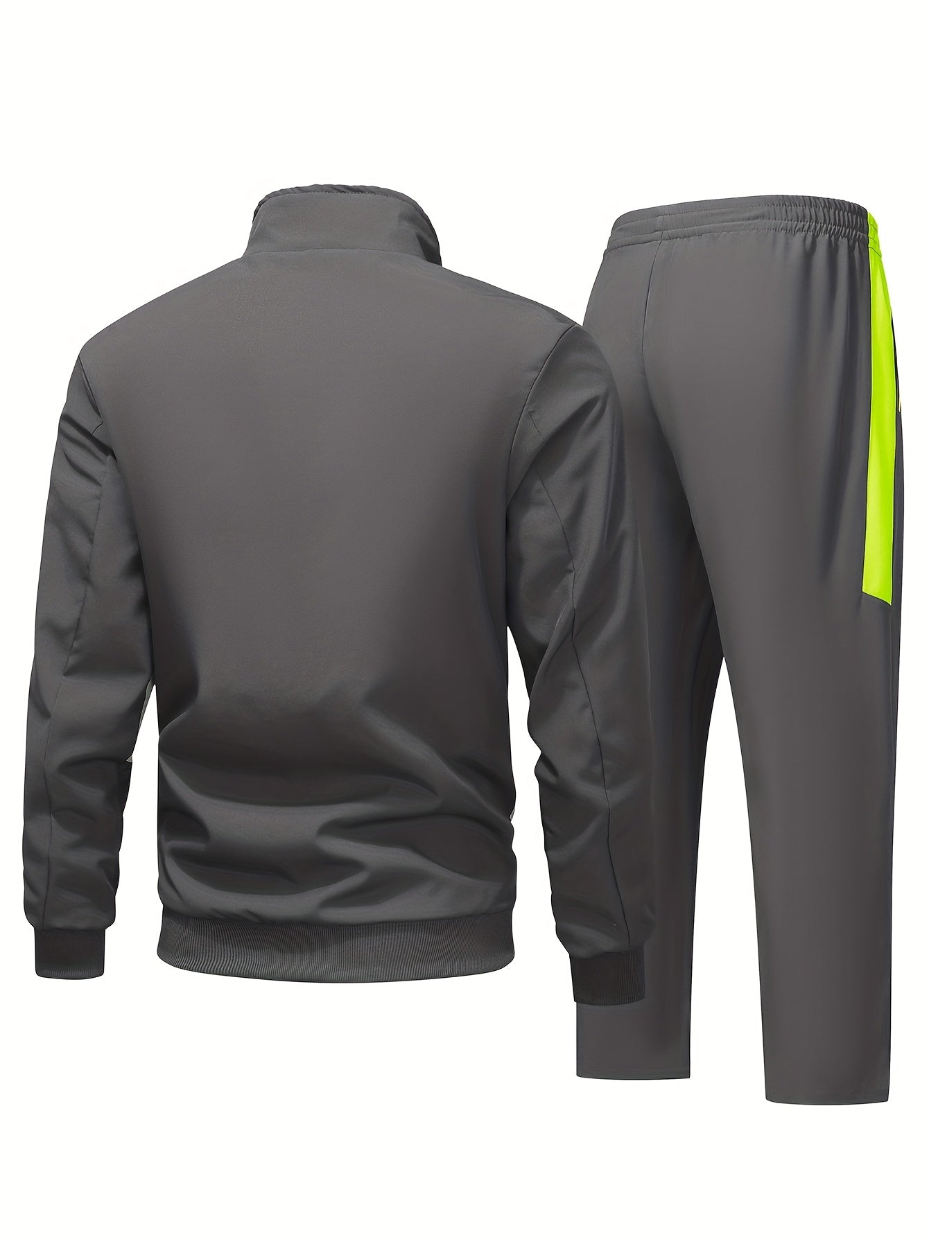 Men's Two-Tone Spliced Jacket and Pants Set in Fluorescent Green with 'Sports' Letter Print, Eye-Catching Fashion Design, Comfortable Soft Fabric, Essential Outfit for Home or Outdoor Wear TZ8030