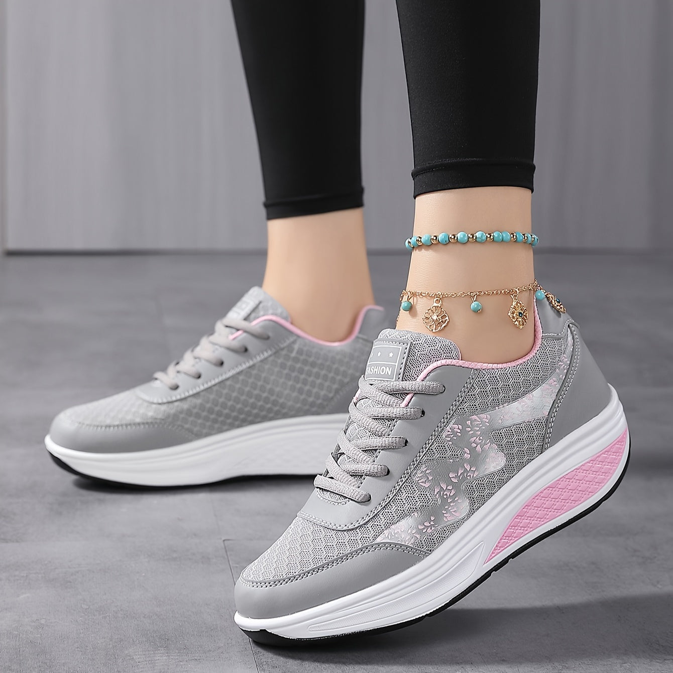 Women's Light Blue Breathable Mesh Sneakers - Air-Cushioned, Thick-Soled Sneakers with Sport Control & Lace-Up Design for All Seasons