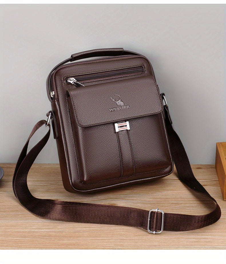 WEIXIER Men's Vintage Business Casual Adjustable Shoulder Bag - Black, Multiple Compartments, Zippered Pockets, Compact Design for Everyday Use, Everyday Shoulder Bag | Vintage Style Bag | Secure Zip Closure, Small Crossbody
