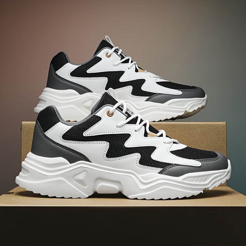 Men's Casual Sports Sneakers with Lace Closure, Breathable Mesh Upper, Solid Color, Low Top, Fabric Insole, EVA Sole, PU and Mesh Material, Ideal for Running, Exercise, Hiking, and Daily Wear