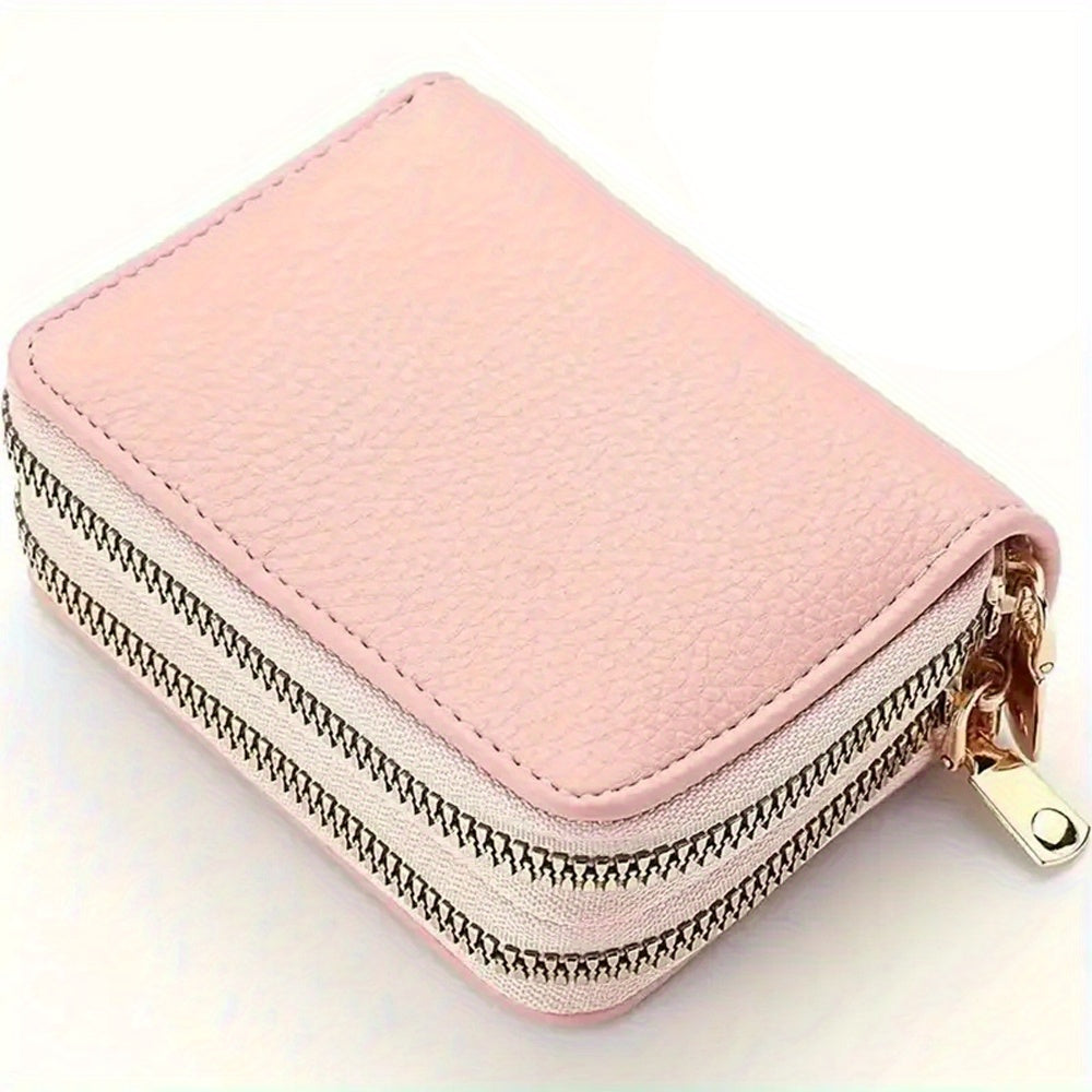Fashion Double Zipper Wallet, Litchi Pattern Double Layer Short Credit Card Document Bag, Versatile Multicolor Coin Purse