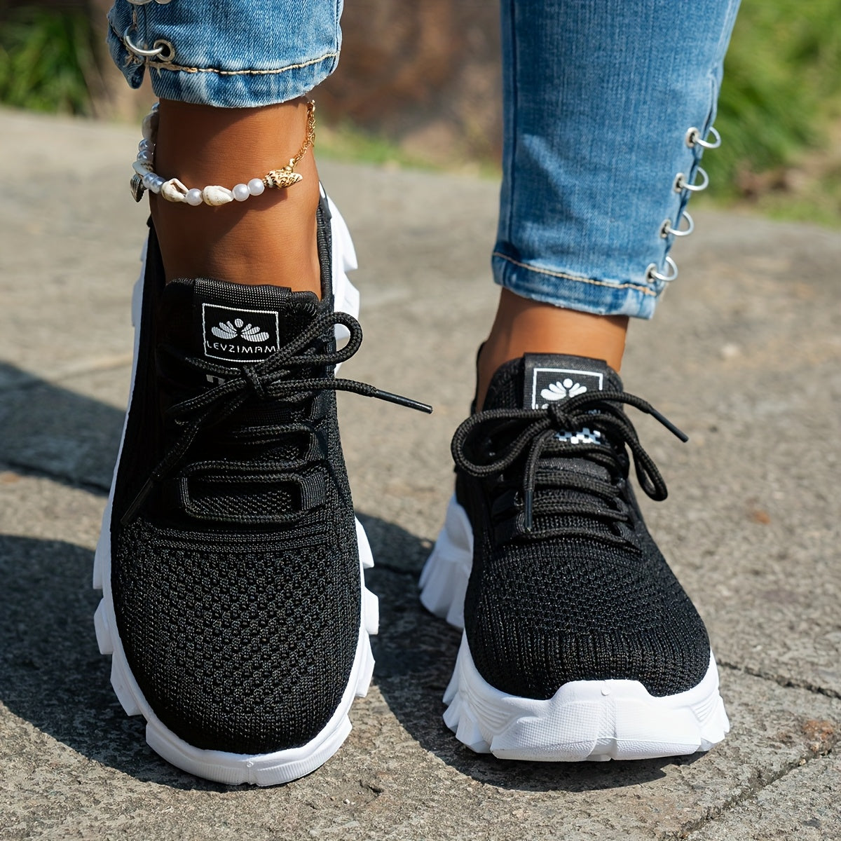Women'S Breathable Knit Sneakers - Lightweight, Comfortable Low-Top Running Shoes with Soft Sole for All Seasons
