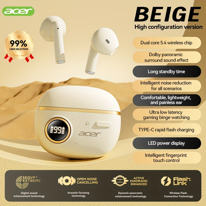 ACER TWS Wireless Earbuds with Deep Bass & Noise Cancellation, Long-Lasting Comfort, HIFI Sound, Touch Controls, Fast Delivery, Compatible with Phones/Tablets/Laptops, Ideal for Running, Music, Business, and More, Wireless Ea