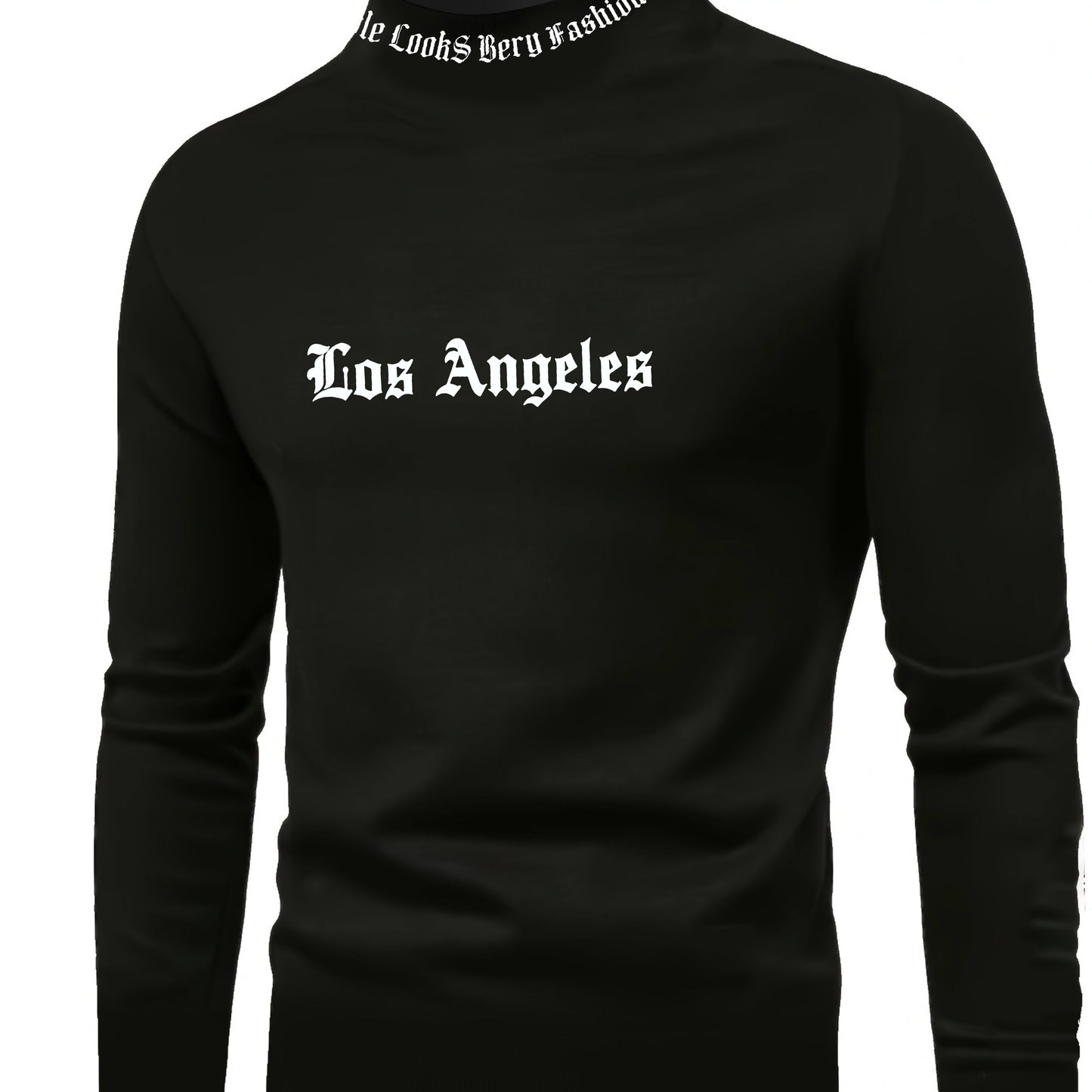 Men'S Long Sleeve Crewneck T-Shirt - Los Angeles Print, Soft Fabric, Casual Fit for Fall Sports & Fitness Activities, Weekend Casual Top | Trendy Casual Style | Smooth Texture Fabric