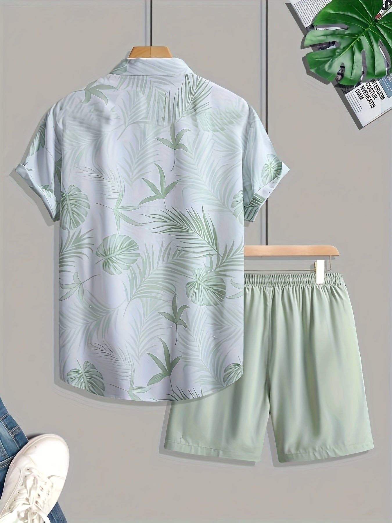 Men's Summer Printed Short Sleeve Shirt and Shorts Set