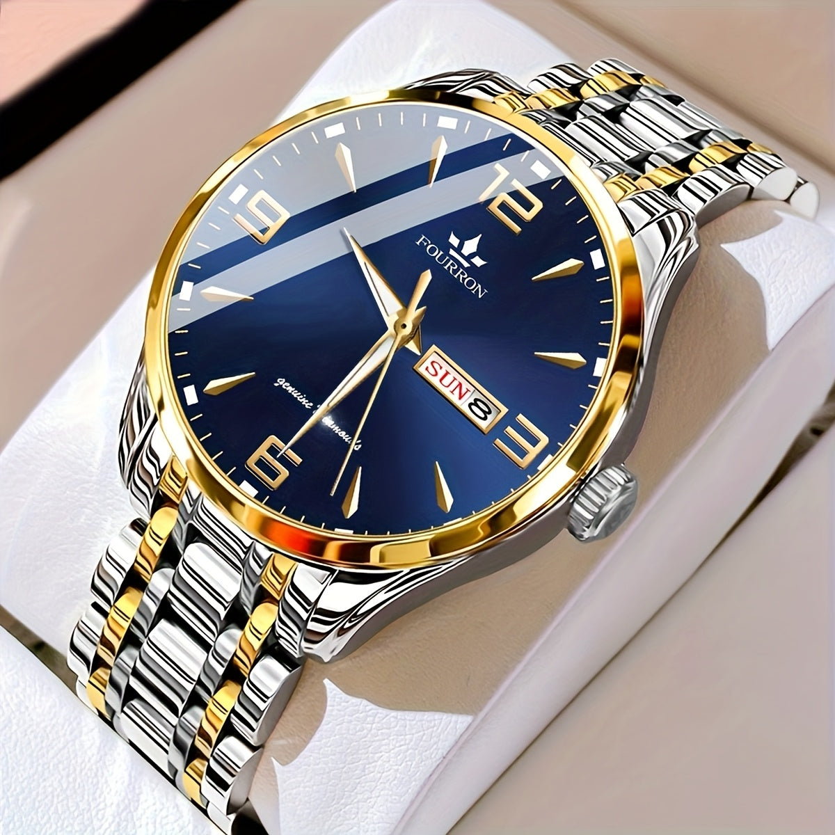1pc New FOURRON Men's Stainless Steel Strap Quartz Watch - Large HD Scratch Resistant and Wear-Resistant Dial, IPX7 Waterproof, Luminous, Date & Calendar Function, Silent Movement, Stylish Gift for Him