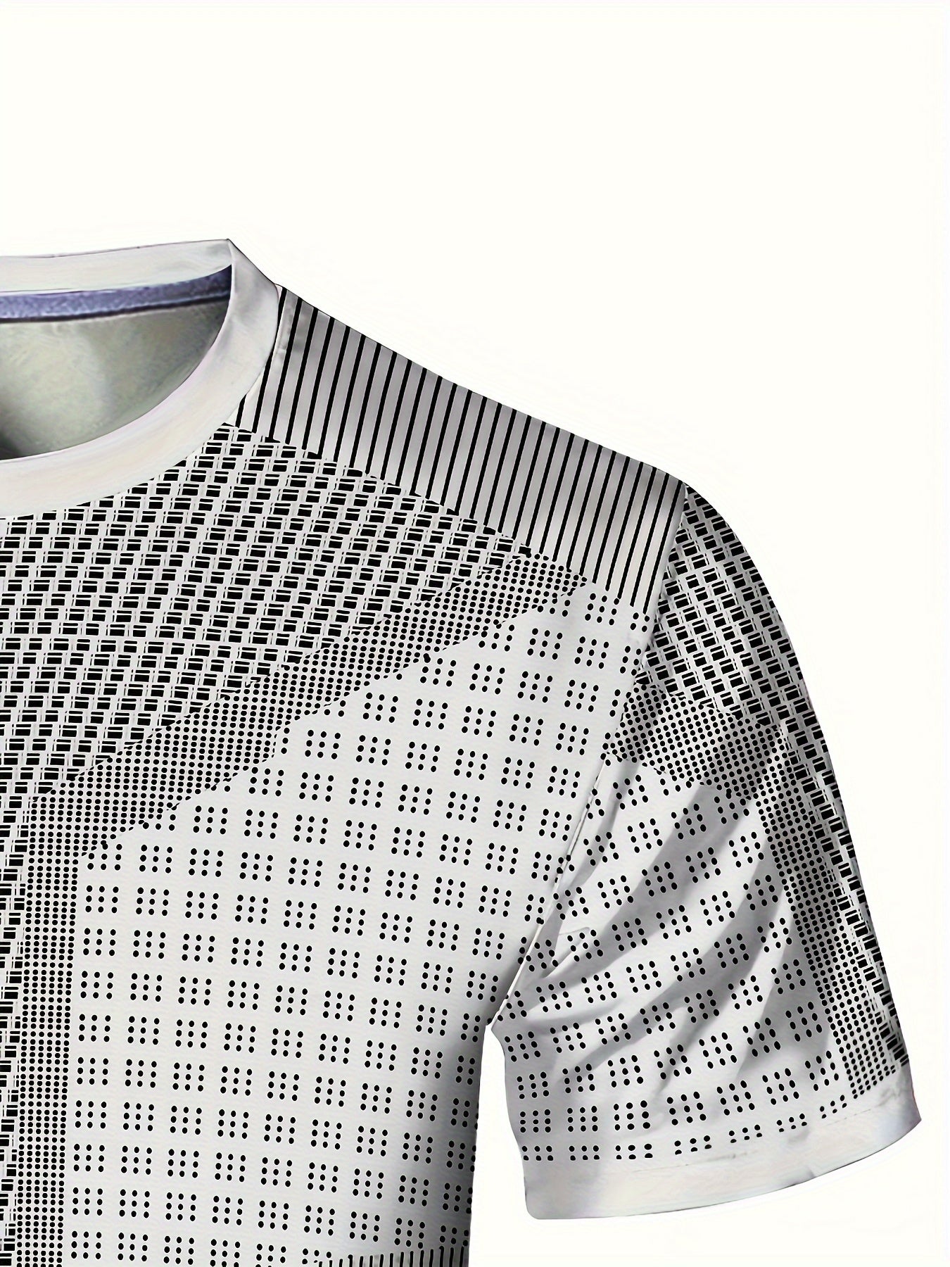 A Black And White Patterned Print Design, Men'S Sporty Fashion, Geometric Print High-Elastic Tight-Fitting Short-Sleeve Round-Neck T-Shirt, Quick-Drying Sports Top for Summer Fitness, Training, And Workout, with a Cool Feel,