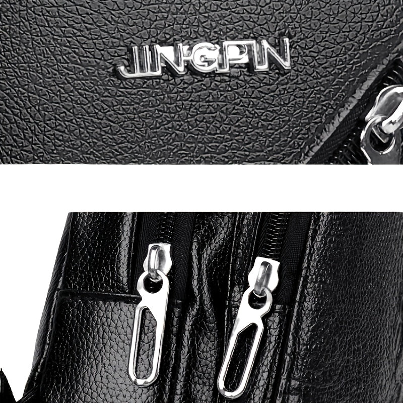 Men's Stylish Black PU Leather Sling Bag - Large Capacity Lightweight Crossbody Chest Pack with Embossed Design & External Earphone Hole for Casual Outings, Crossbody Bag