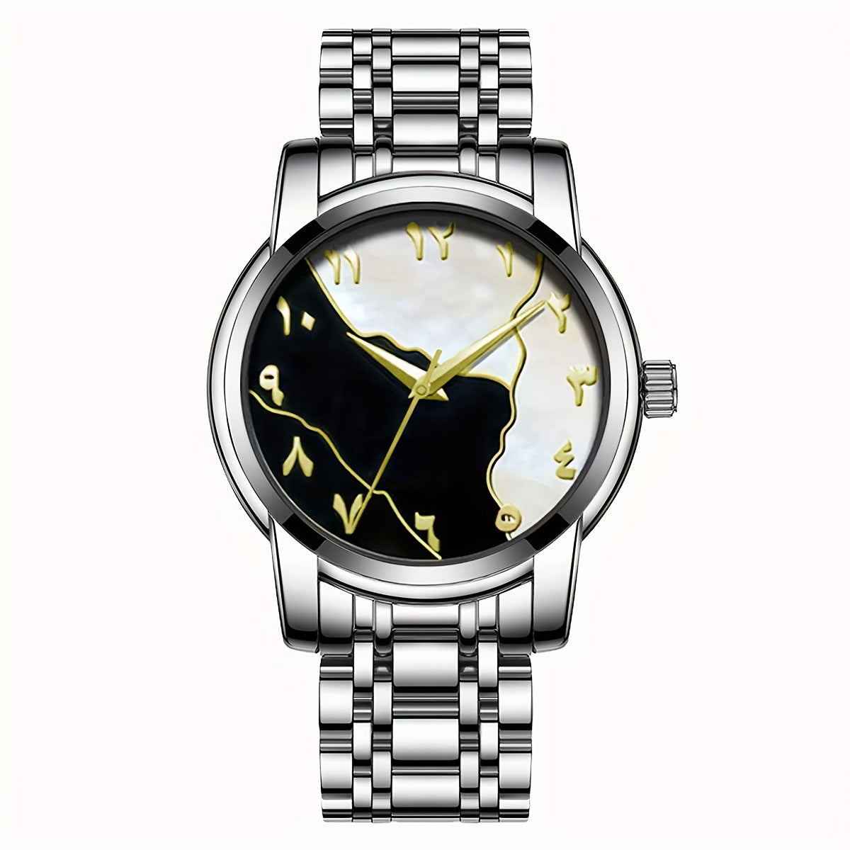 Men's Casual Arabic Numerals Quartz Watch - Scratch-Resistant HD Dial, IPX7 Waterproof, Stainless Steel Strap, Black & Golden Accents - Perfect Gift for Birthdays, Holidays & Family Reunions, Reliable Timepiece, Contemporary