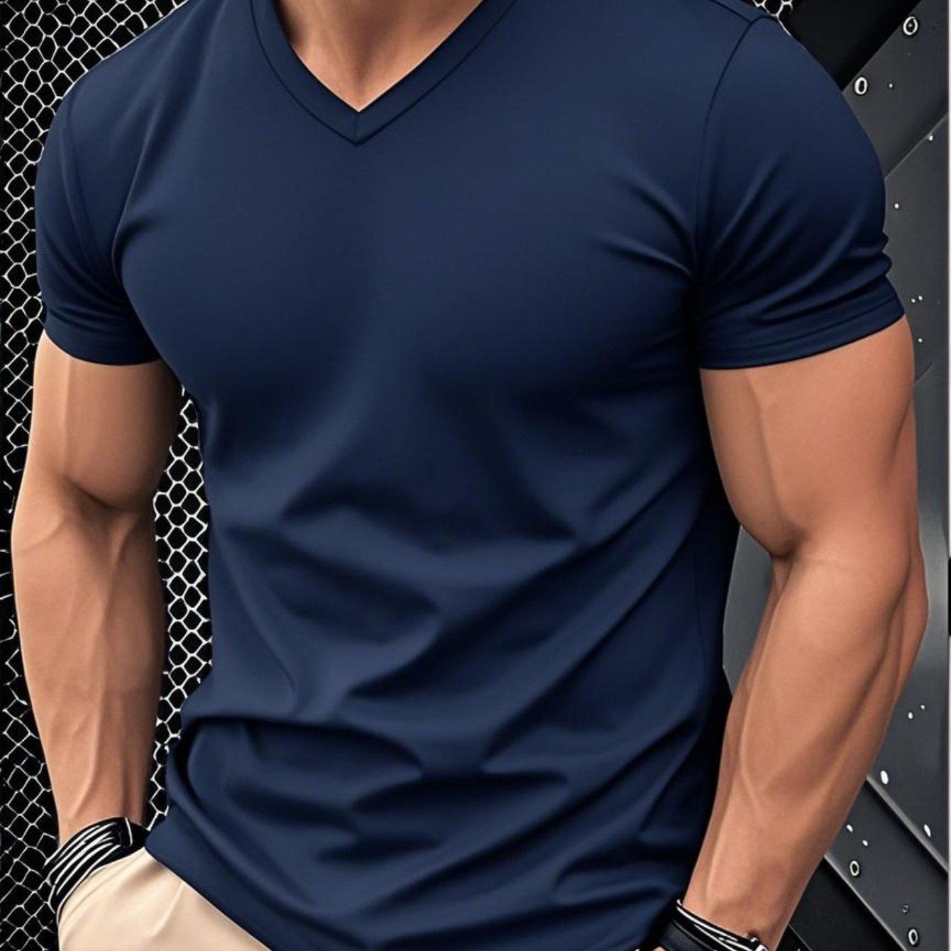 1pc Men's Light Blue Solid Color V-Neck Casual T-Shirt - Breathable Regular Fit Short Sleeve Tee for Spring Summer, Gym, Office & Casual Attire