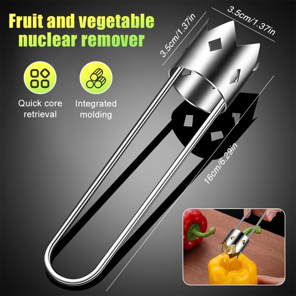 1pc/2pcs/3pcs Red Bell Pepper Seed Corer, Stainless Steel Fruit Core Remover Apple Core Seed Remover Vegetable Corer Tool for Vegetables Fruit Kitchen Utensils (Sliver)