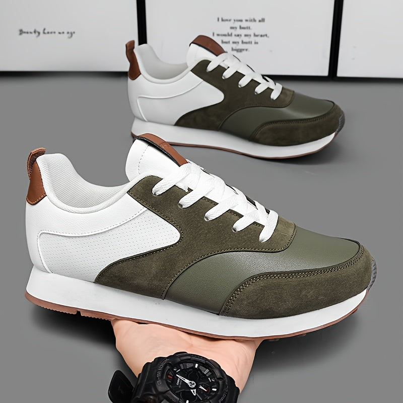Men'S Breathable Athletic Sneakers - Lightweight, Soft, Non-Slip Running Shoes with EVA Sole for Sports, Travel & Casual Wear - White & Brown Two-Tone Design, Lace-Up Low Tops, All-Season Comfort, Sports Footwear, Sleek Sport