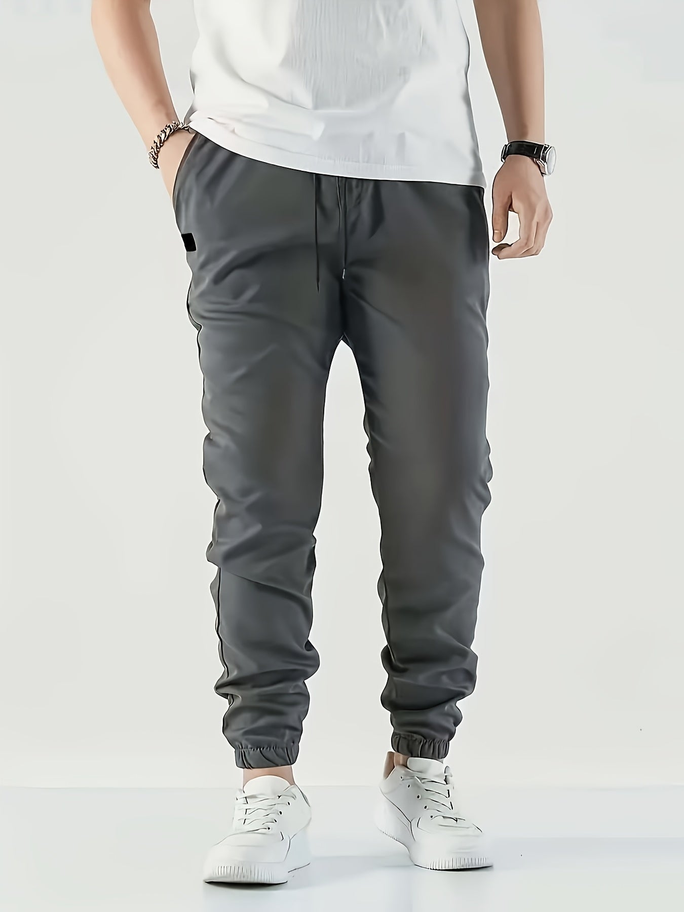 Men's Beige Cargo Pants with Multiple Pockets - Machine Washable, Comfortable Loose Fit, Ideal for Outdoor Activities, Durable Polyester Fabric