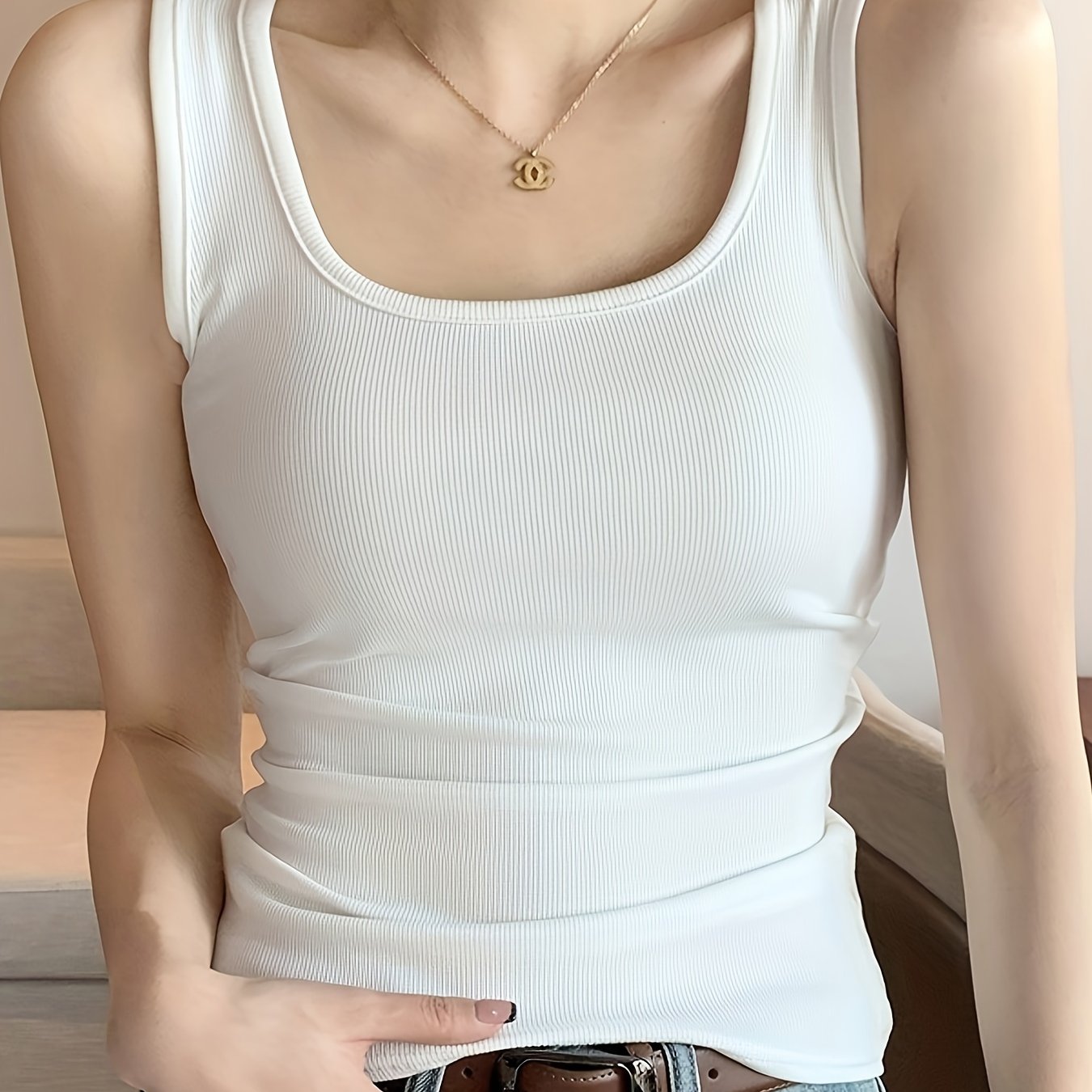Solid Color Casual, U-neck, Wide Shoulder Vest, Women's Vest, Inner Wear, Versatile Outer Wear, Sleeveless Vest, Comfortable and Simple, Spring, Summer and Autumn Top, Can Be Worn in Winter, Christmas, Valentine's Day
