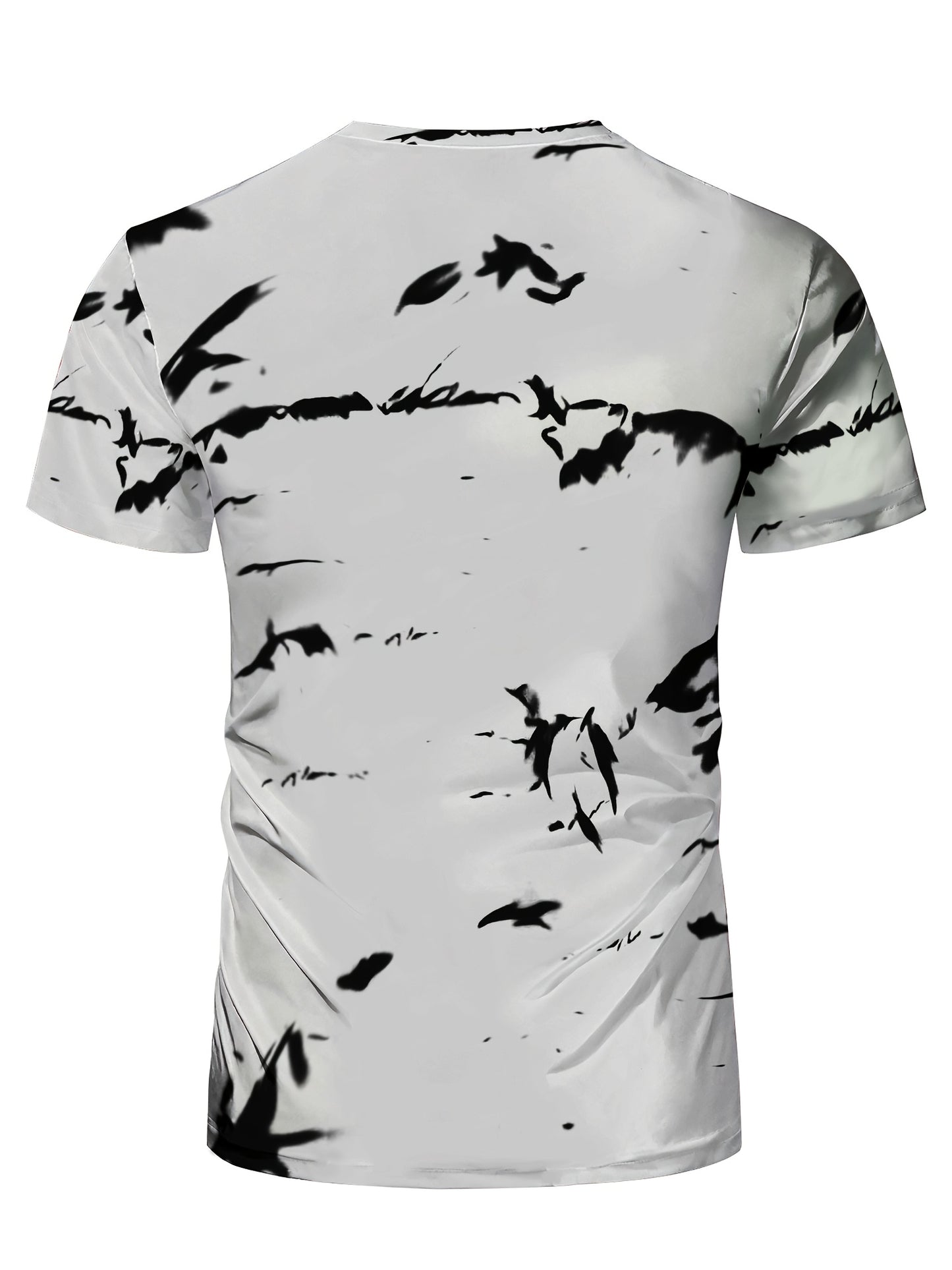 Men's High-Elasticity Anti-Tear Graffiti T-Shirt - Black & White Geometric Print, Tight-Fit Athletic Top for Gym, Running, Yoga & Casual Summer Wear, Gym Clothes, Highelastic Polyester, Short Sleeve Design