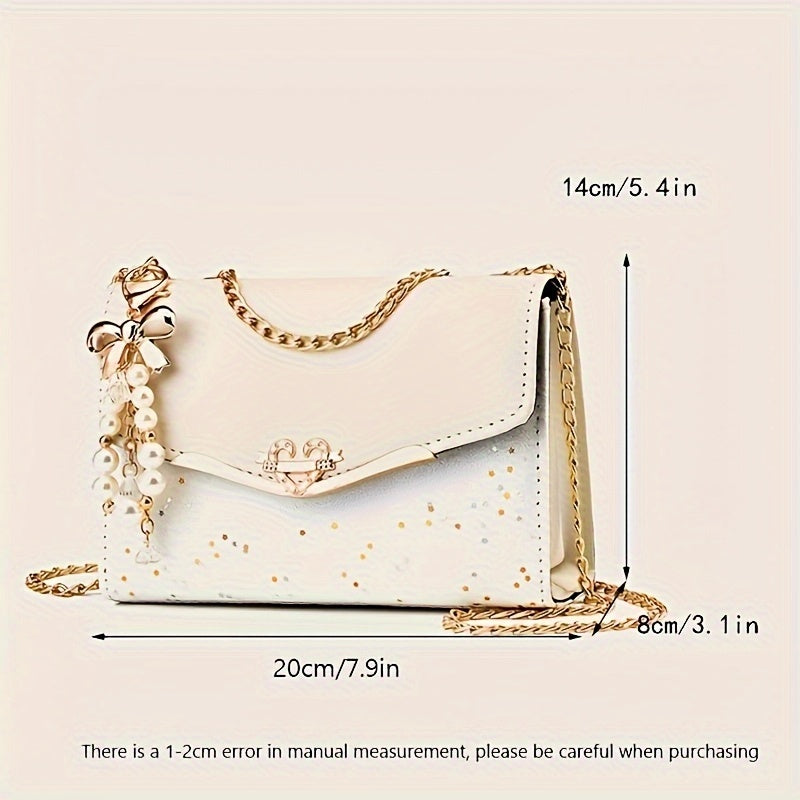 Fashionable New Women'S Shoulder Bag. This One Is a Crossbody Bag with Six Color Options to Choose From. It Is Fashionable Bohemian Beige PU Crossbody Bag with Tassel Charm - City Style Flip-Top Shoulder Bag with Metal Chain