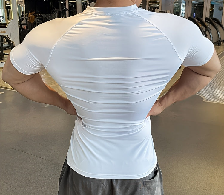 Men'S Slim-Fit Quick-Dry Athletic T-Shirt - Breathable, Stretchy, Solid Color Crew Neck Tee for Gym, Casual Summer Wear, Gym Apparel | Trendy Men'S Tee | Quickdry Materia