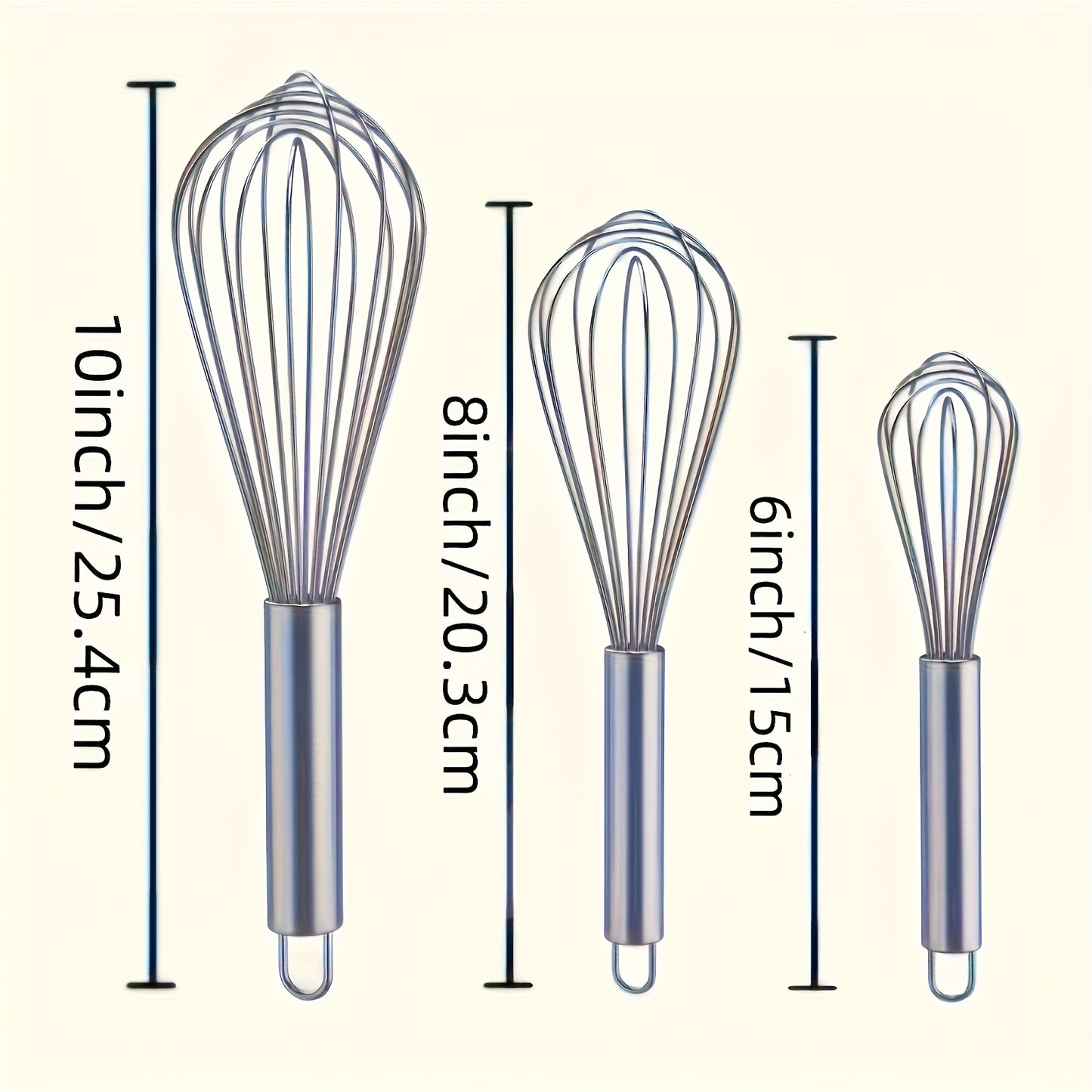 A Set of 3 Stainless Steel Whisks - Manual Kitchen Mixers Suitable for Blending, Whipping, And Stirring - a Bubble Whisk Set Designed for Enhanced Durability, Food-Grade, Easy to Clean, Ergonomic Design - No Batteries Require