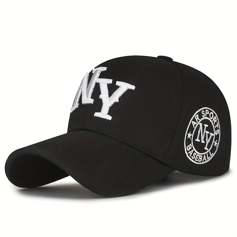 Unisex Fashion Casual Embroidered New York Logo Baseball Cap - Adjustable, Hip-Hop Style, Black & White, Black with Red Accents, Available in Two Colors, Perfect for Exercise, Running, Parties, Golf, and Beach Outings