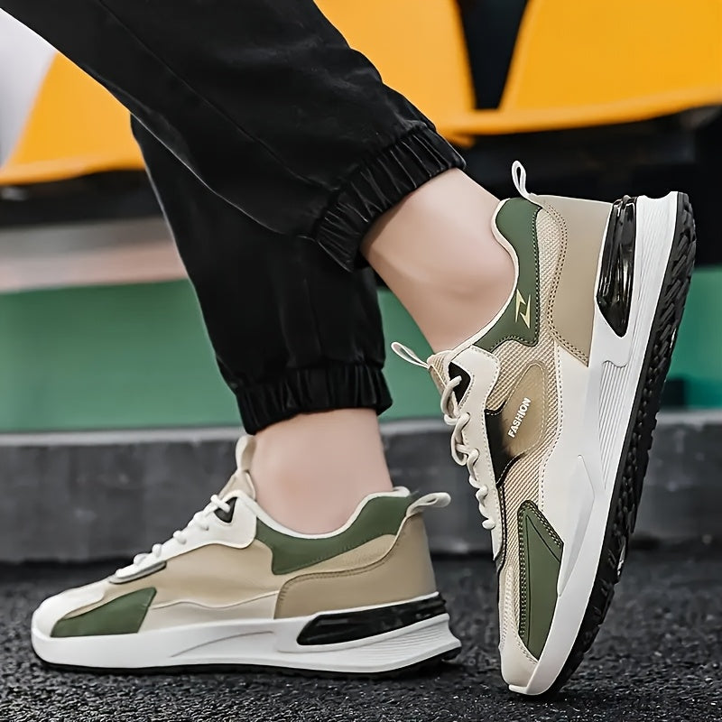 Men'S Breathable Running Sneakers with Gradient Design - Low-Top Lace-Up Casual Shoes, Durable PVC Sole, EVA Insole, Fashionable Black & White Patterns, Ideal for All Seasons Outdoor Activities