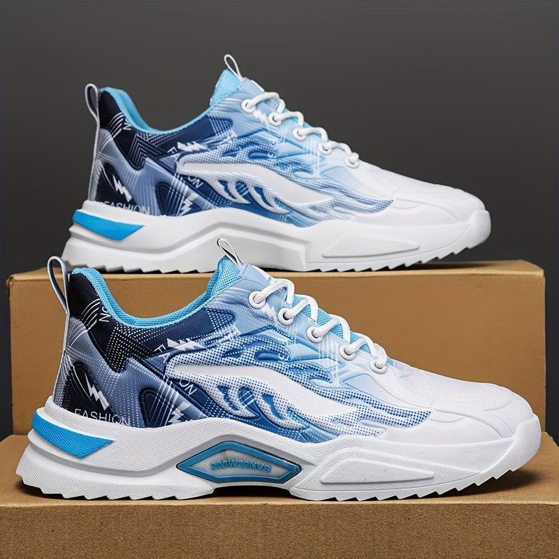 Men's Sneakers - Lightweight Cushioned Platform Sneakers with Lace-Up Closure, Non-Slip PVC Sole - Breathable Gym, Running, Casual Shoes in Grey/Black colorway - for Everyday & Light Hiking, Gym Shoes