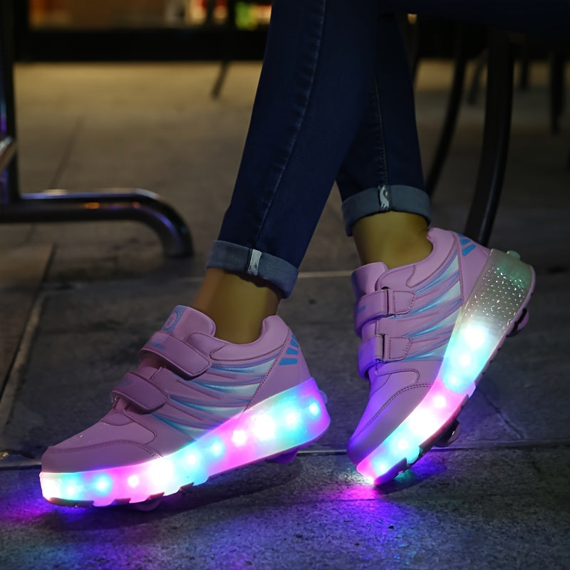 New Trendy Breathable Two-Wheeled Roller Shoes with LED Lights for Boys And Girls, Suitable for Outdoor Sports And Skating.