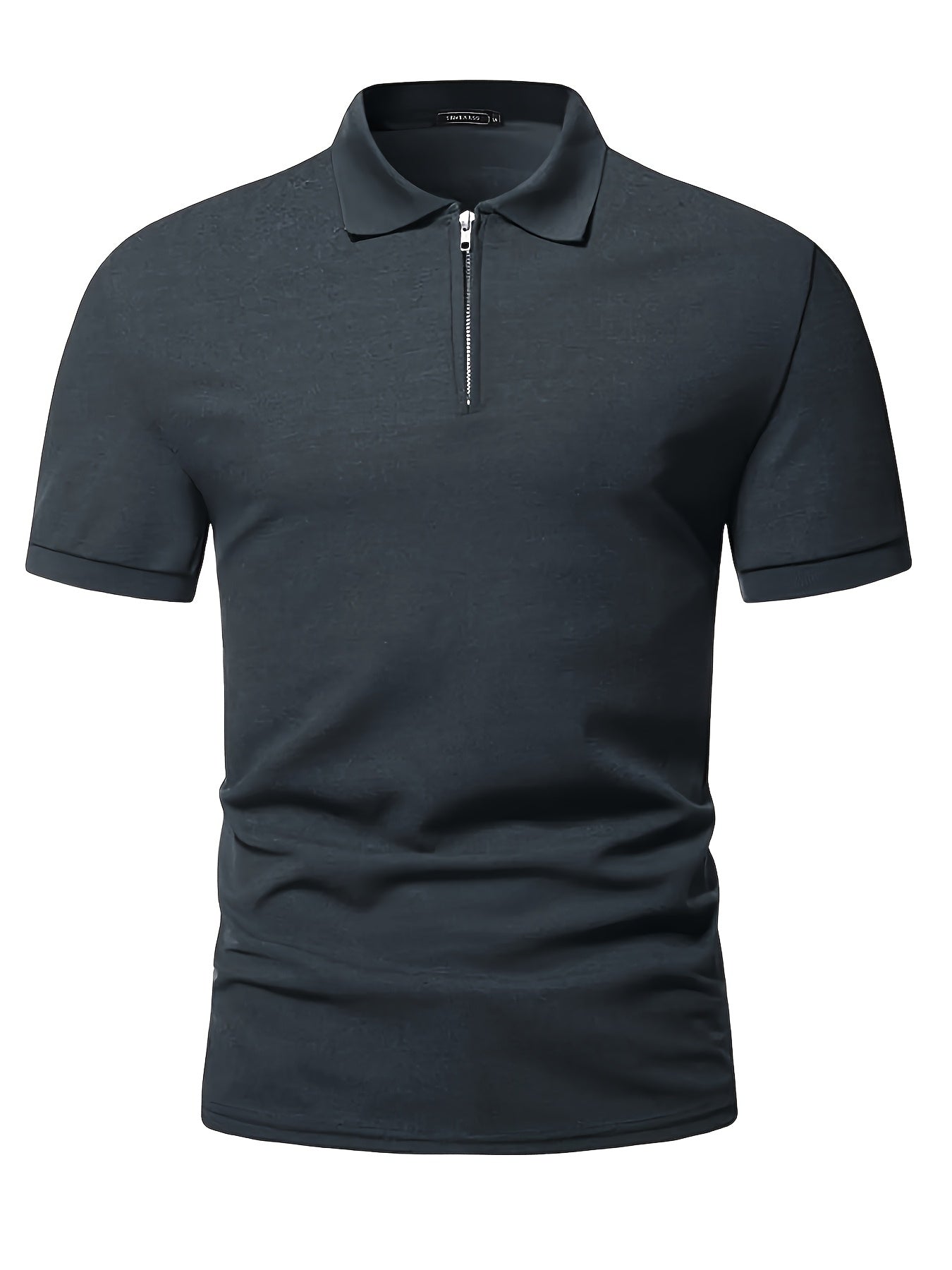 Casual Stretch Men's Solid Color Zipper Lapel Golf Shirt, Male Summer Streetwear