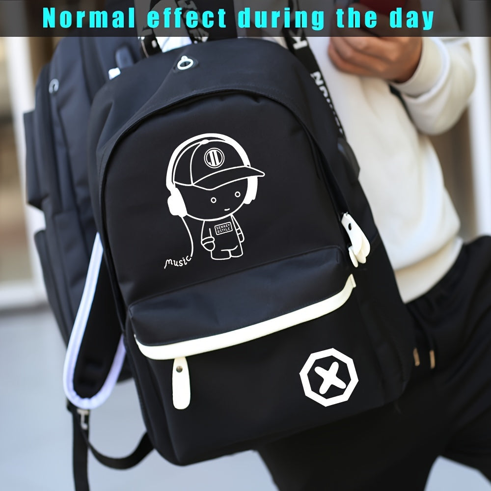 New casual Men's backpack set, large capacity to store 15.6-inch laptops, night fluorescent backpack, three piece travel dual-use backpack