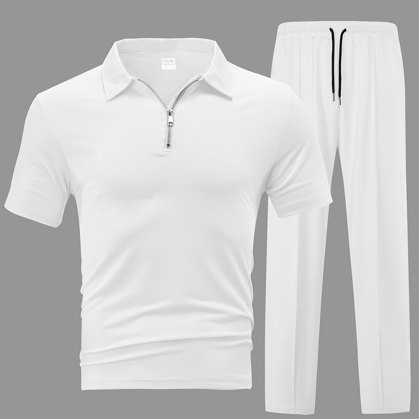 New Spring Fashion Casual Polo Shirt Zipper Men'S Casual Sports Long Pants Short Sleeve Two-Piece Set