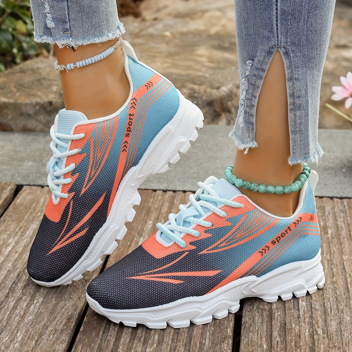 Women'S Breathable Lightweight Walking Shoes - Neon Green & Black Striped Design, Lace-Up Sneakers with EVA Cushioned Sole for All-Season Comfort, Casual Outdoor Footwear, Ladies Sneakers, Modern Striped Design, Synthetic Fau
