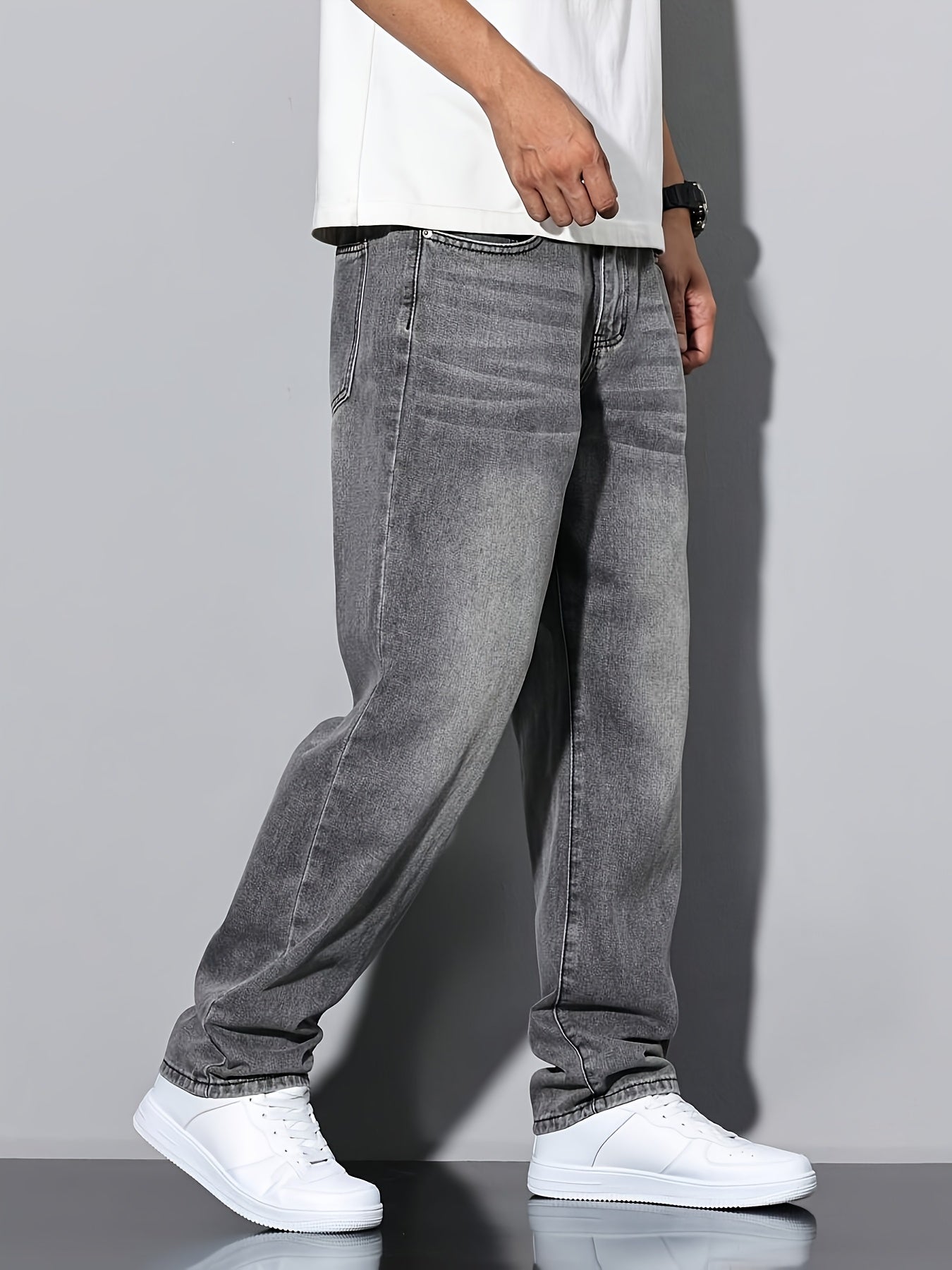 Men'S Casual Loose Fit Denim Jeans, 88.5% Cotton 8.5% Polyester 3% Rayon, All-Season Solid Color Washed Fabric, Regular Length, Non-Stretch Woven Denim Pants