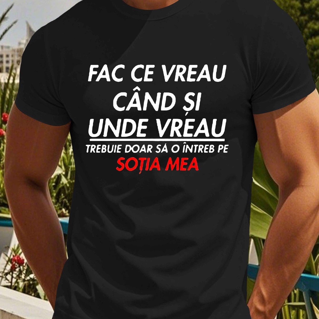 Men's Romanian Quote Short Sleeve T-Shirt - "Face Ce Vreau Cand Si Under Breath" Print, Lightweight Polyester, Casual Summer Top, Round Neck, Machine Washable, Machine Washable Tee | Bold Text Tee | Lightweight Material