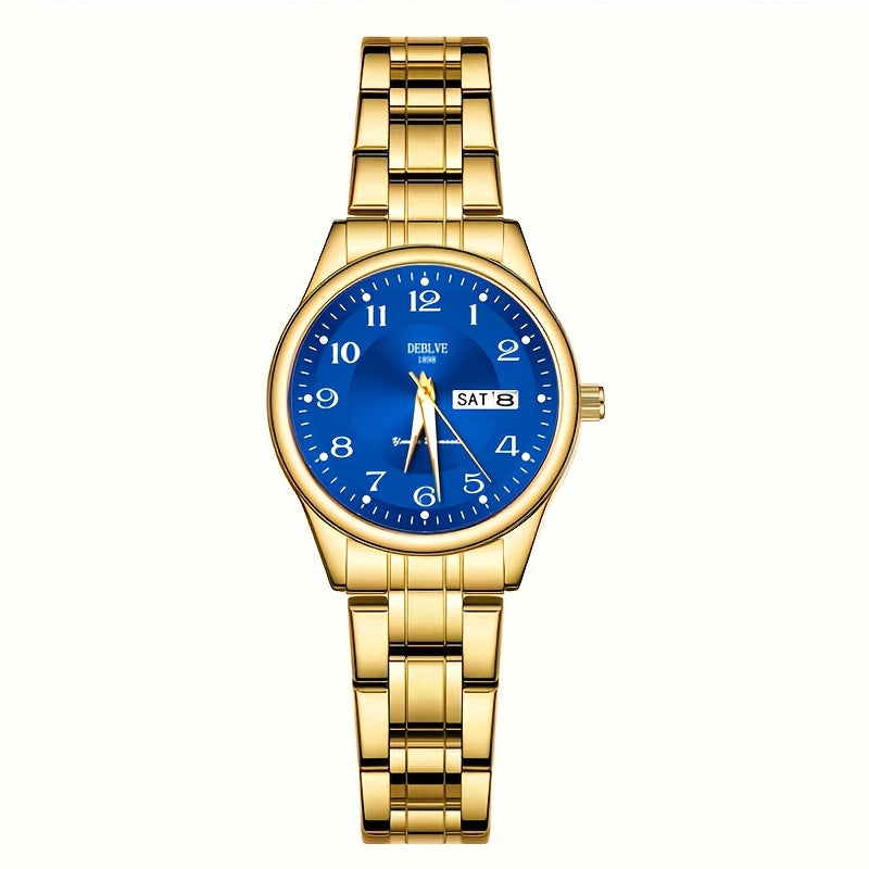 DEBLVE Women'S Ultra-Thin Stainless Steel Quartz Watch - Stylish, Lightweight, IPX7 with Calendar, Luminous Day Display, and Stainless Steel Band - Perfect for Casual Wear, DEBLVE
