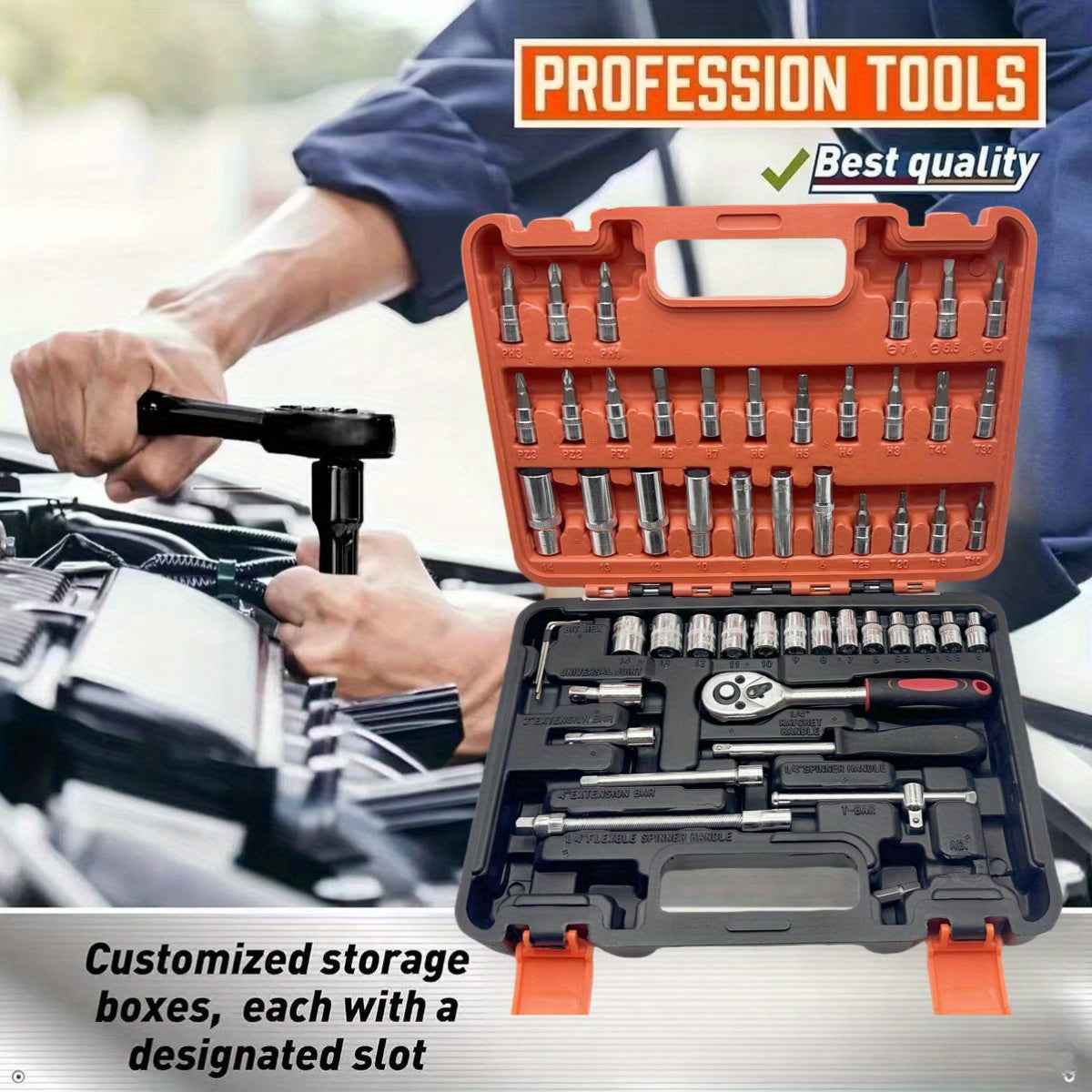 Multifunctional Integrated-Piece and 216pcs Car Repair Set, Suitable, Bicycles, Motorcycles Manual Wrench Socket Set, All-in-One Integrated Solution WY46&216-H4-0510-14