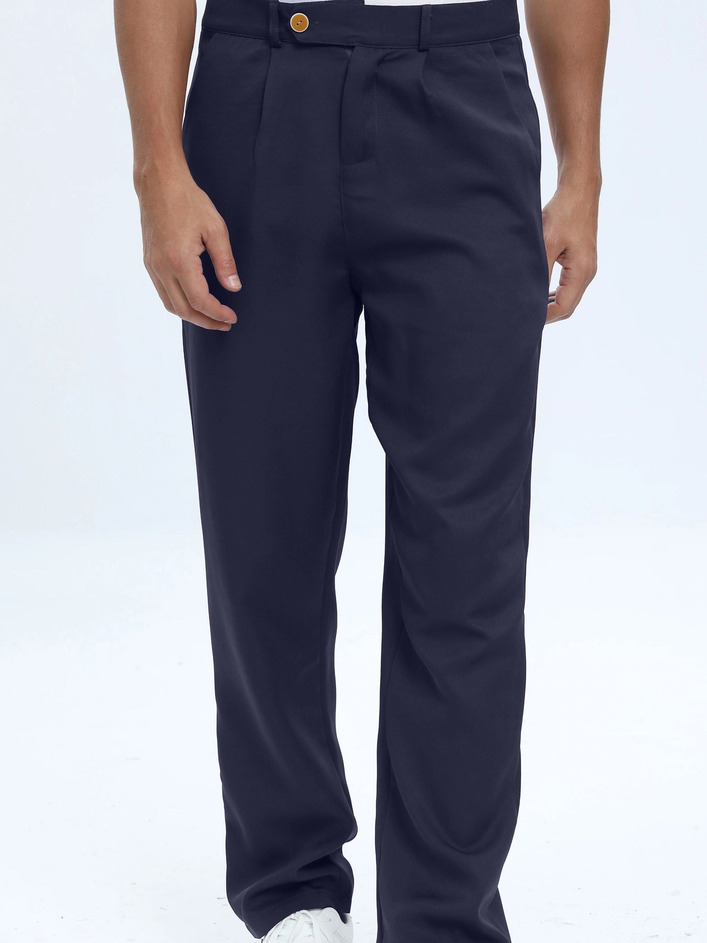 Men's Classic Dress Pants - Solid Color, Polyester & Spandex Blend, Machine Washable, No Stretch Fabric with Faux Pockets - Perfect for Business Casual