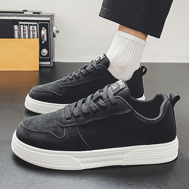 1 Pair MAINALUN Men'S Skateboarding Sneakers - Low-Top Lace-Up Casual Shoes with Thick PVC Sole, Breathable Fabric Lining & Durable Synthetic Upper for Daily Wear, Outdoor, Travel, Parties - Green/Black/Khaki, Skateboarding S