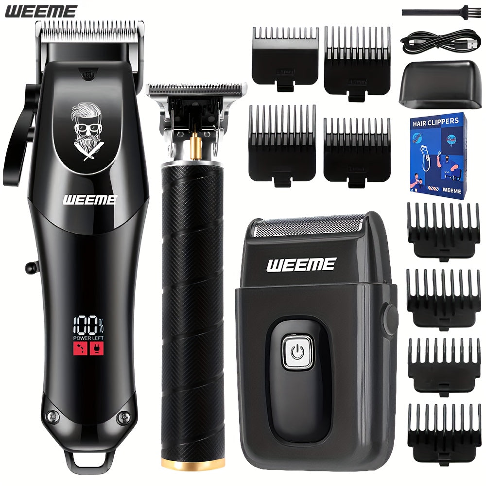 WEEME Men'S Electric Haircut Kit 1pc Men'S Hair Clipper + 1pc T-Blade Trimmer Sharp Precision Haircutting, LED Digital Display, Cordless Portable Use, Suitable for Haircutting, Beard Trimming, Sculpting Styling, Home Travel